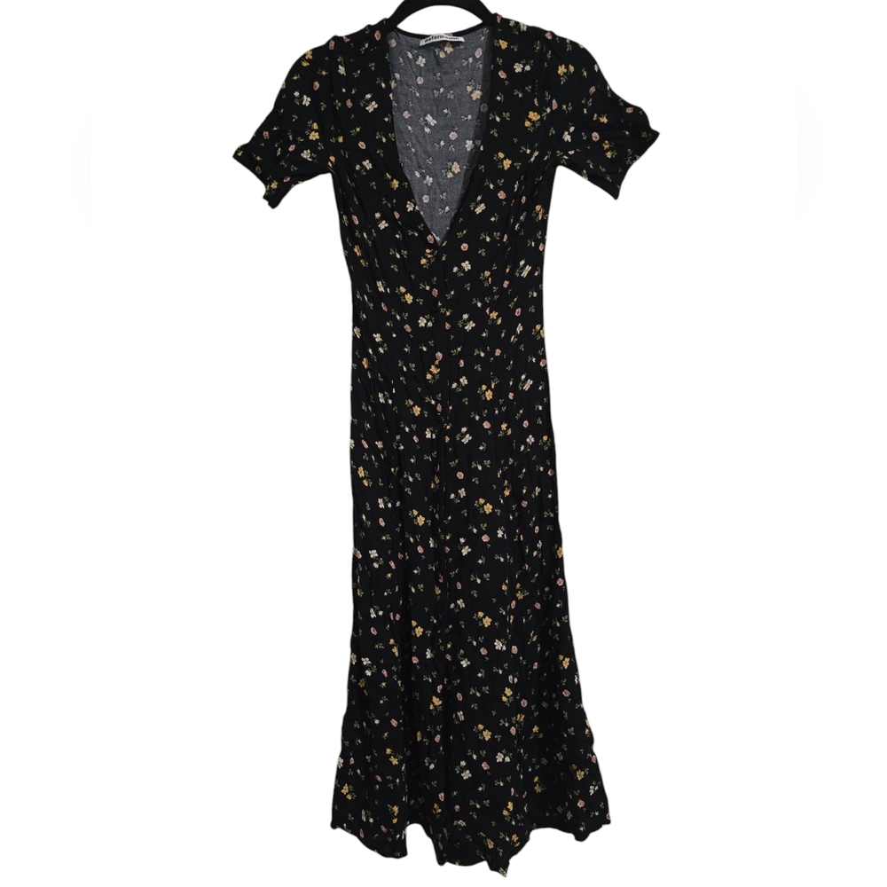 Reformation Locklin Dress Black Floral Size 0‎